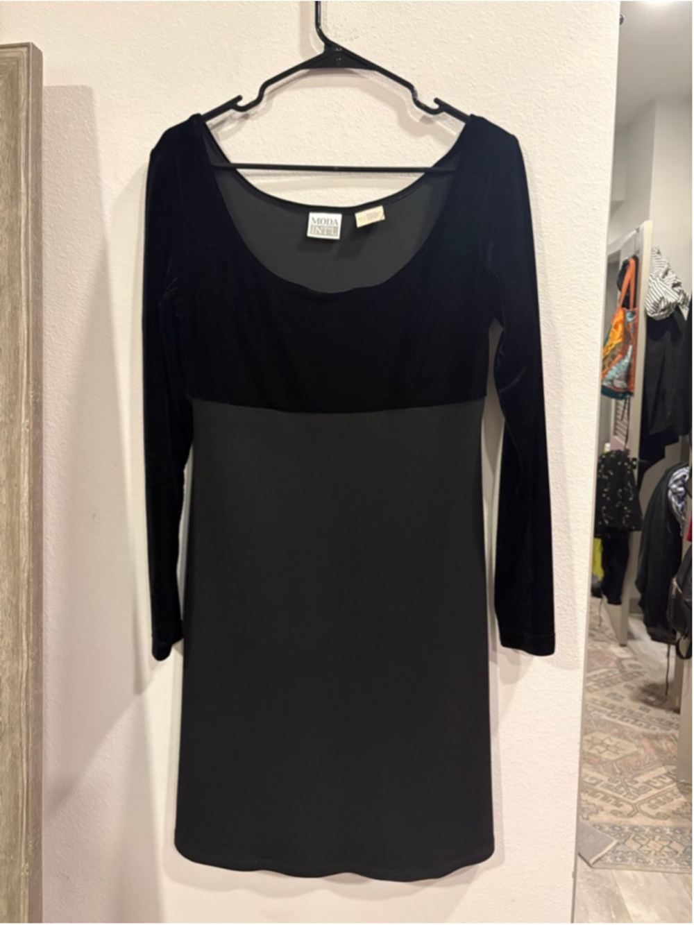 Moda International Vintage 90s Y2k Velvet Mixed Media Mini Dress Black Size L